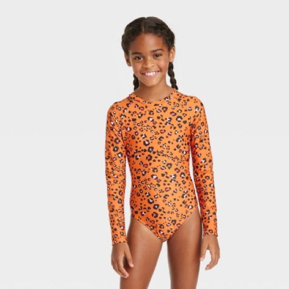 Orange cheetah long sleeve one piece